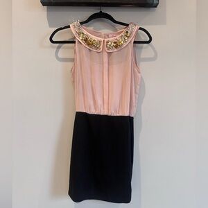 ✨ Candie’s Pink and Black Sheer Dress with Handmade Beaded Collar, Size XS